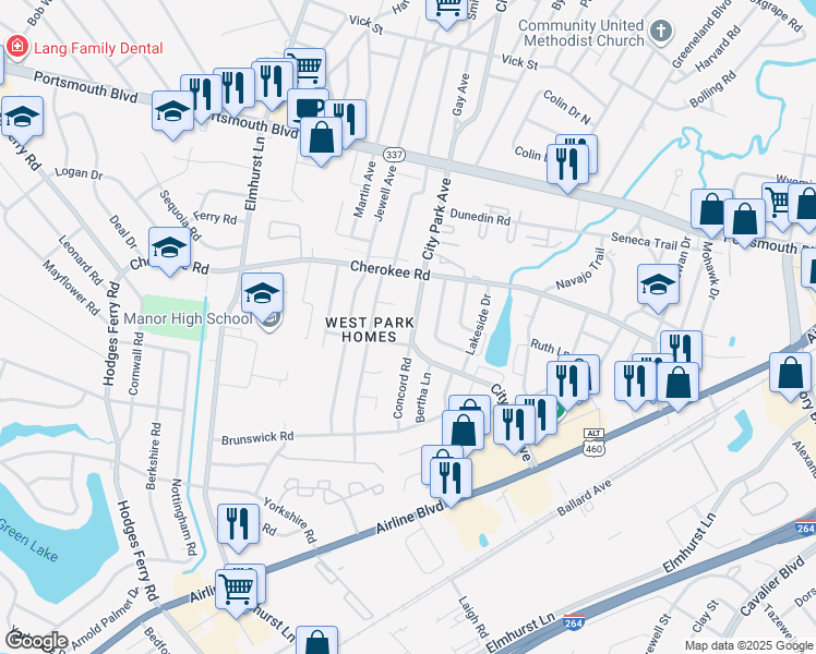 map of restaurants, bars, coffee shops, grocery stores, and more near 804 Dixon Road in Portsmouth
