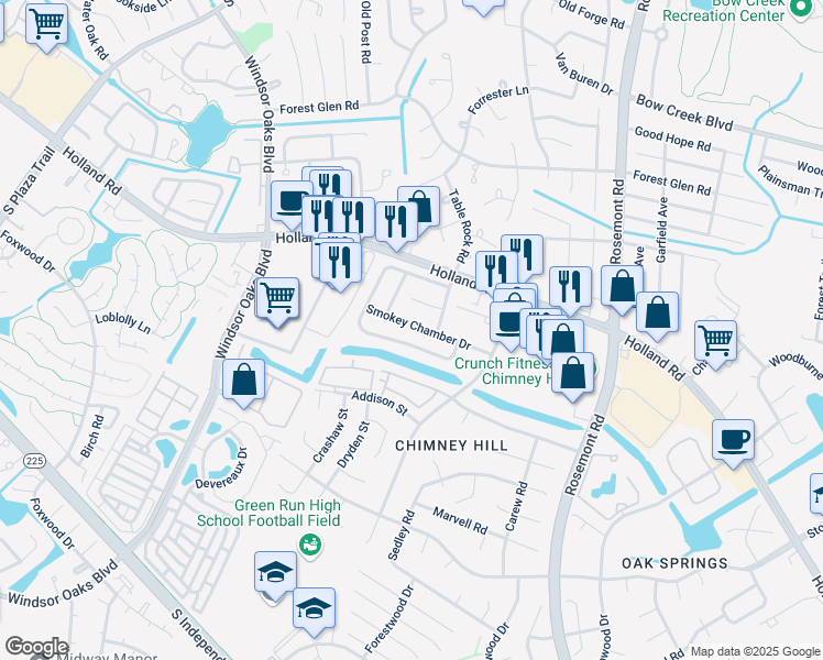 map of restaurants, bars, coffee shops, grocery stores, and more near 3621 Smokey Chamber Drive in Virginia Beach