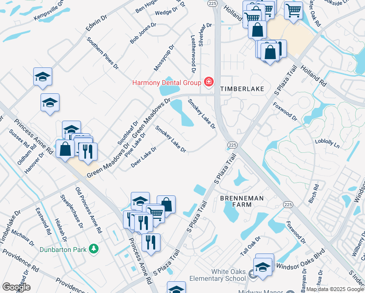 map of restaurants, bars, coffee shops, grocery stores, and more near 4432 Smokey Lake Drive in Virginia Beach