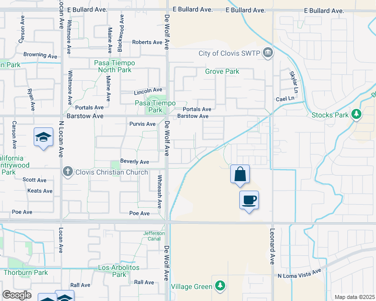 map of restaurants, bars, coffee shops, grocery stores, and more near 1510 Herring Lane in Clovis