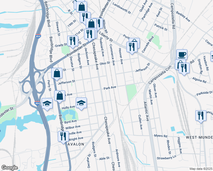map of restaurants, bars, coffee shops, grocery stores, and more near 1334 Seaboard Avenue in Chesapeake