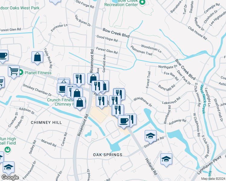 map of restaurants, bars, coffee shops, grocery stores, and more near 3442 Waltham Circle in Virginia Beach