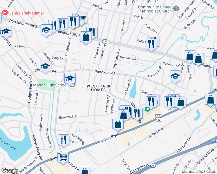 map of restaurants, bars, coffee shops, grocery stores, and more near 804 Dixon Road in Portsmouth