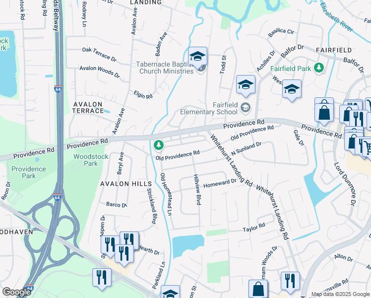 map of restaurants, bars, coffee shops, grocery stores, and more near 901 Hillview Boulevard in Virginia Beach