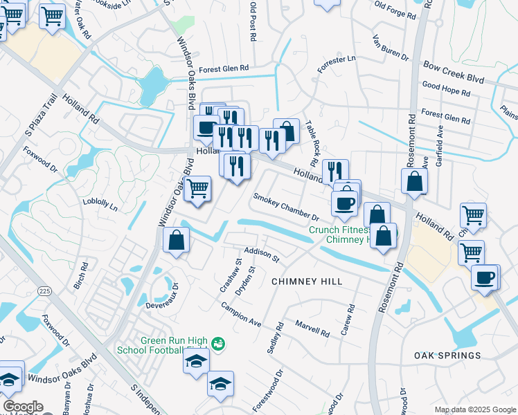 map of restaurants, bars, coffee shops, grocery stores, and more near 3781 Chimney Creek Drive in Virginia Beach