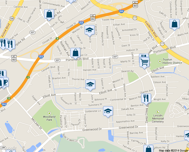 map of restaurants, bars, coffee shops, grocery stores, and more near 513 Beacon Road in Portsmouth