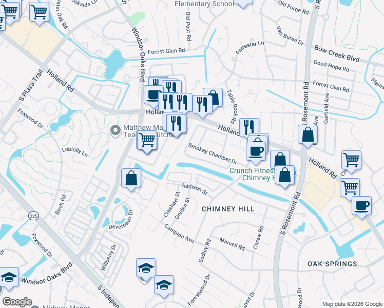 map of restaurants, bars, coffee shops, grocery stores, and more near 3804 Chimney Creek Drive in Virginia Beach