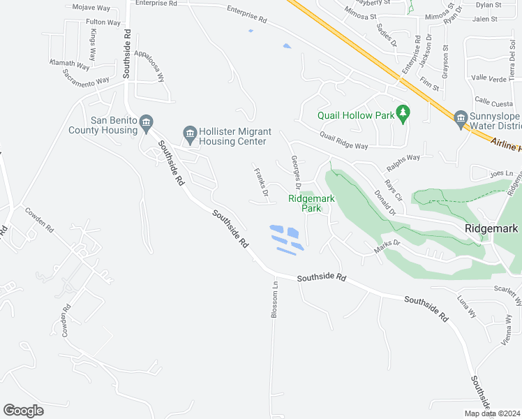 map of restaurants, bars, coffee shops, grocery stores, and more near 100 Everest Drive in Hollister