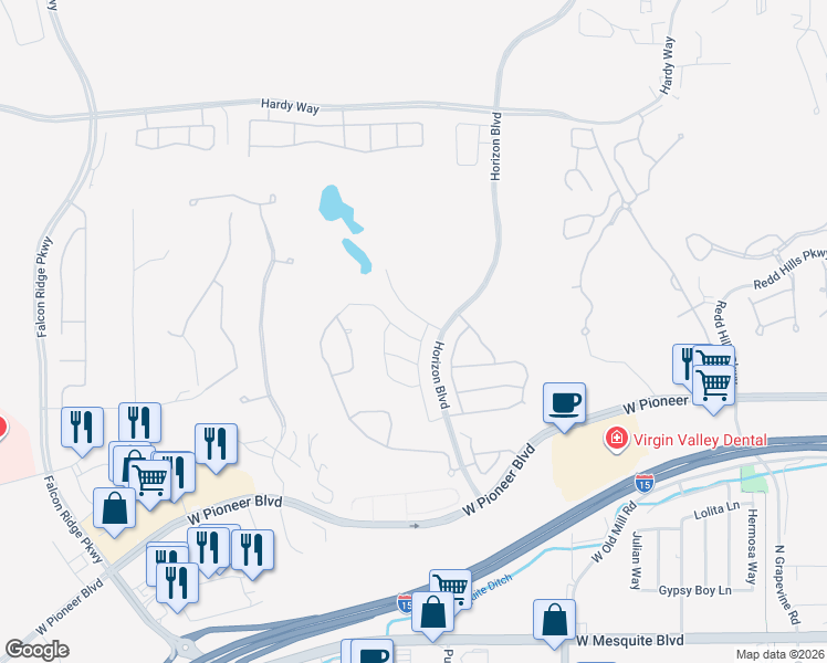 map of restaurants, bars, coffee shops, grocery stores, and more near 921 Shadow Hawk Ridge in Mesquite