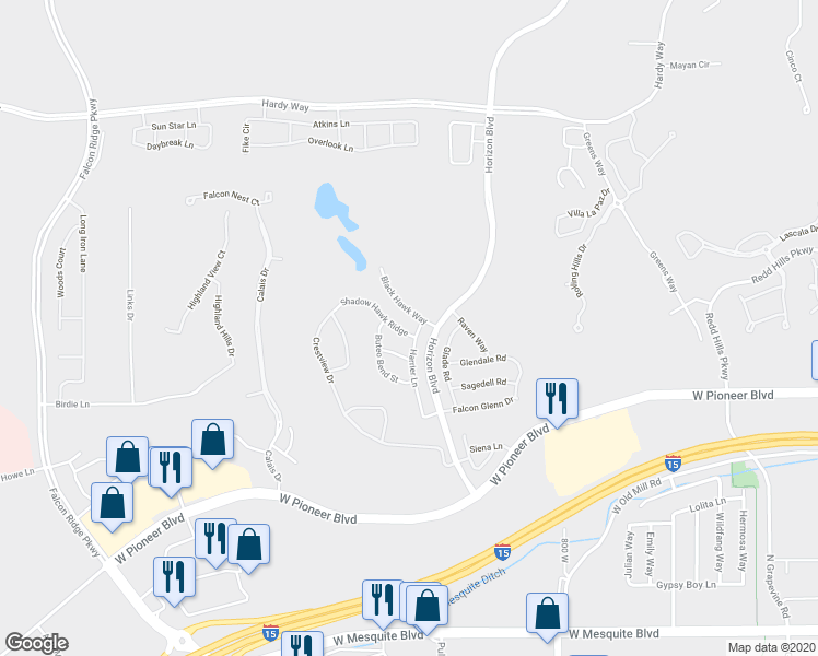 map of restaurants, bars, coffee shops, grocery stores, and more near 921 Shadow Hawk Ridge in Mesquite