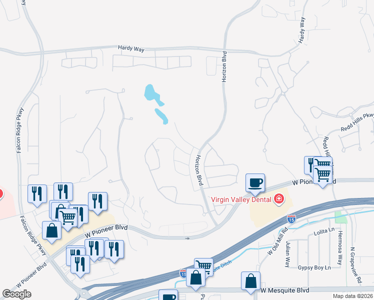 map of restaurants, bars, coffee shops, grocery stores, and more near 921 Shadow Hawk Ridge in Mesquite