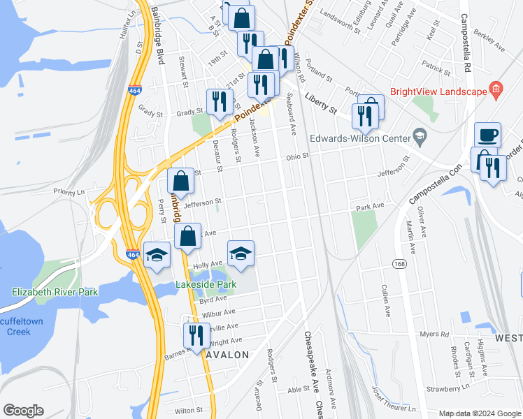 map of restaurants, bars, coffee shops, grocery stores, and more near 1333 Rodgers Street in Chesapeake