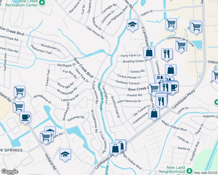 map of restaurants, bars, coffee shops, grocery stores, and more near 816 Lamplight Lane in Virginia Beach