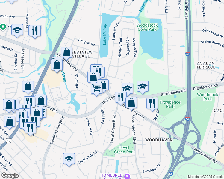 map of restaurants, bars, coffee shops, grocery stores, and more near 820 Monroe Court in Virginia Beach