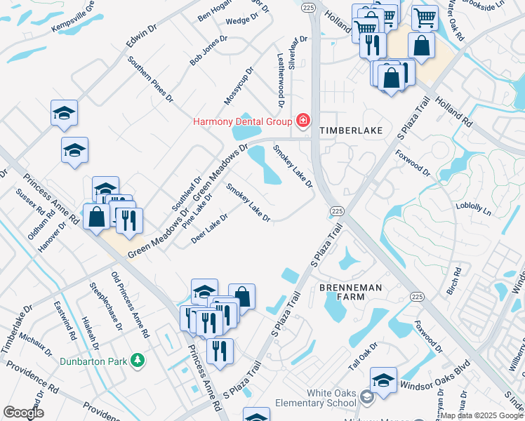 map of restaurants, bars, coffee shops, grocery stores, and more near 4436 Smokey Lake Drive in Virginia Beach