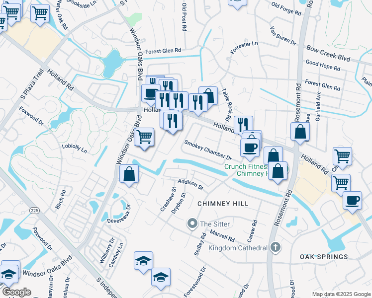 map of restaurants, bars, coffee shops, grocery stores, and more near 3773 Chimney Creek Drive in Virginia Beach