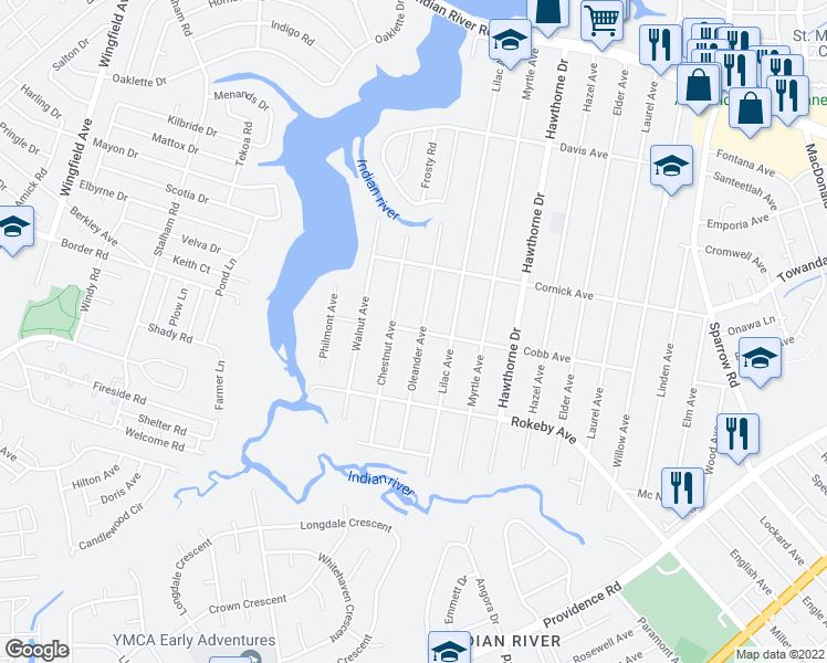 map of restaurants, bars, coffee shops, grocery stores, and more near 3501 Cobb Avenue in Chesapeake