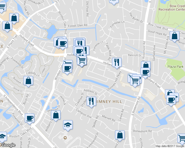 map of restaurants, bars, coffee shops, grocery stores, and more near 3804 Chimney Creek Drive in Virginia Beach