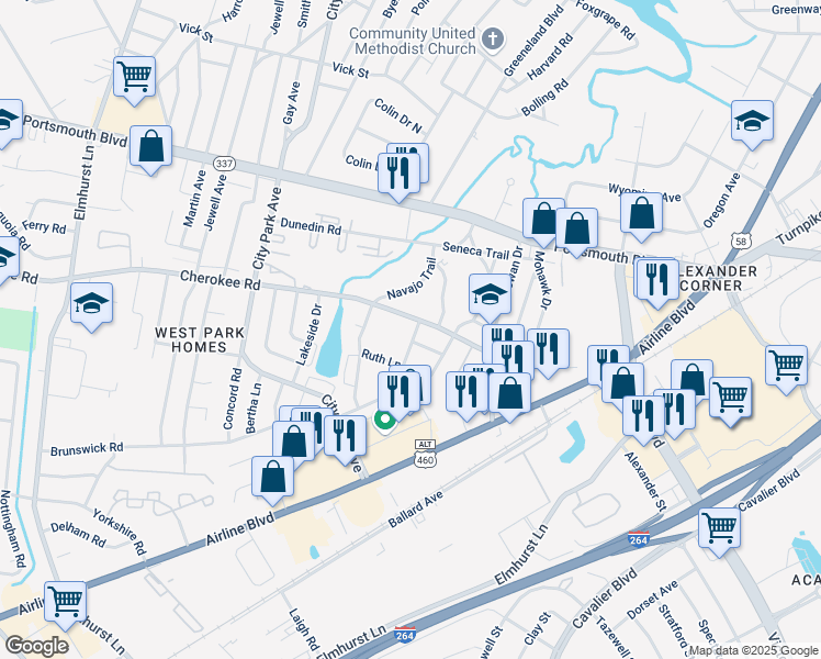map of restaurants, bars, coffee shops, grocery stores, and more near 202 Daniel Way in Portsmouth