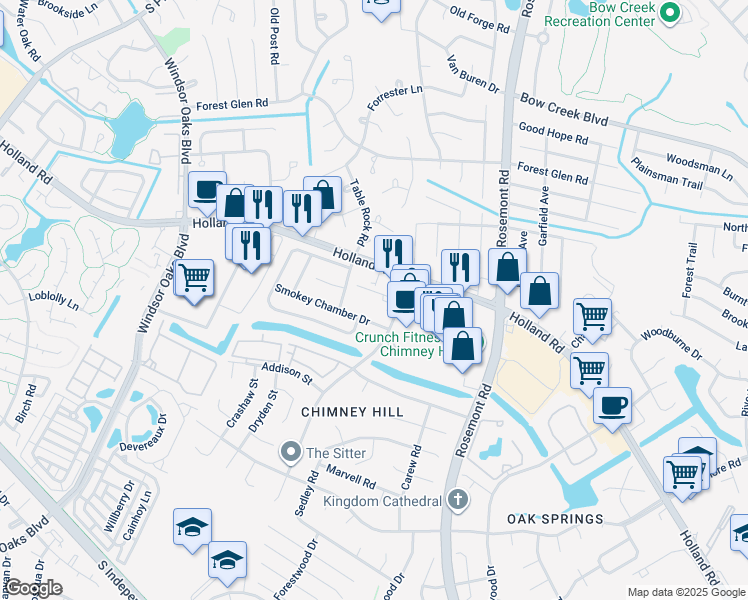 map of restaurants, bars, coffee shops, grocery stores, and more near 721 Chimney Hill Parkway in Virginia Beach