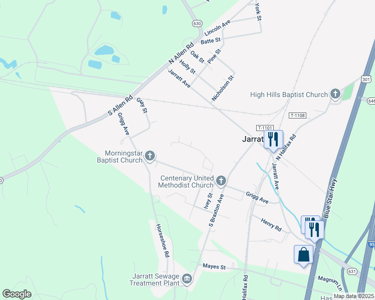 map of restaurants, bars, coffee shops, grocery stores, and more near 228 Park Street in Jarratt