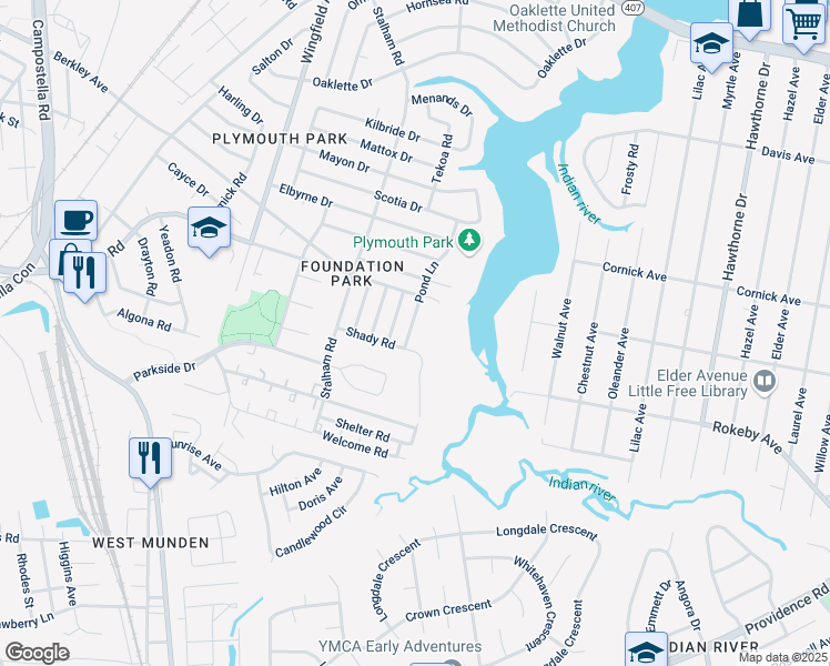map of restaurants, bars, coffee shops, grocery stores, and more near 2016 Pond Lane in Chesapeake