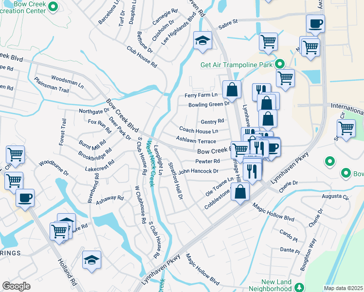 map of restaurants, bars, coffee shops, grocery stores, and more near 3080 Bow Creek Boulevard in Virginia Beach