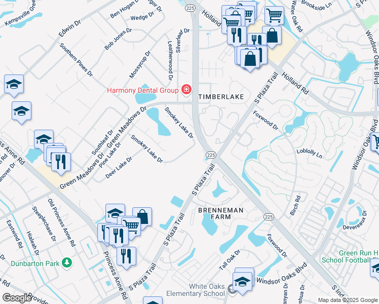 map of restaurants, bars, coffee shops, grocery stores, and more near 4293 Smokey Lake Drive in Virginia Beach
