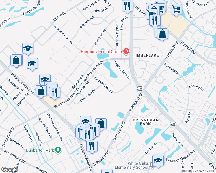 map of restaurants, bars, coffee shops, grocery stores, and more near 4448 Smokey Lake Drive in Virginia Beach