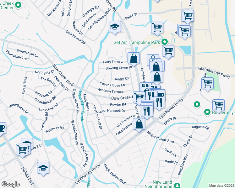 map of restaurants, bars, coffee shops, grocery stores, and more near 3041 Bow Creek Boulevard in Virginia Beach