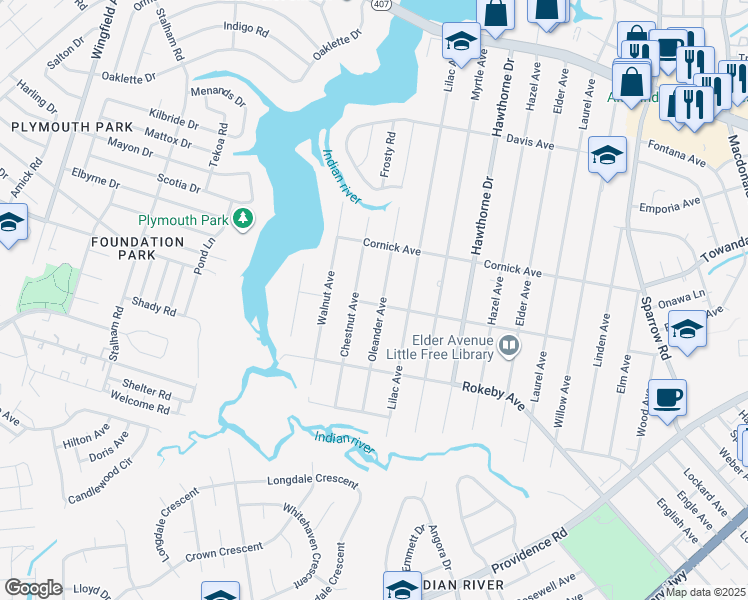 map of restaurants, bars, coffee shops, grocery stores, and more near 1504 Chestnut Avenue in Chesapeake