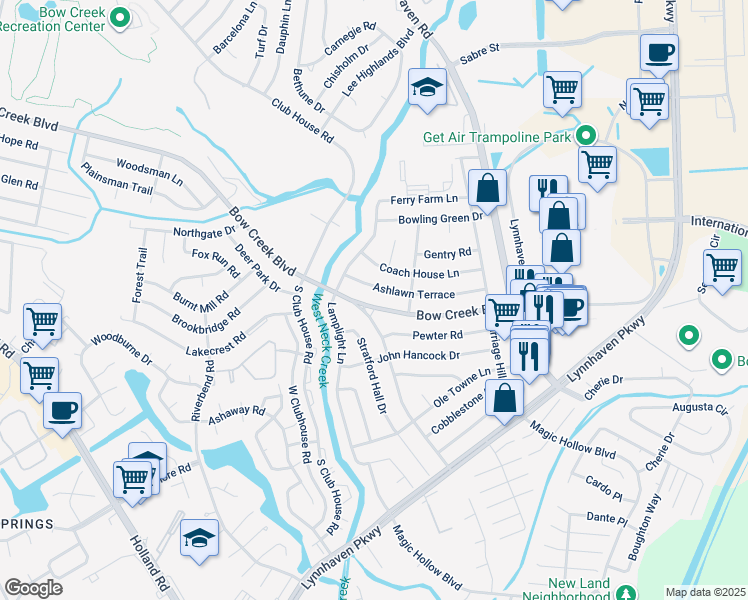 map of restaurants, bars, coffee shops, grocery stores, and more near 809 Kings Arms Drive in Virginia Beach