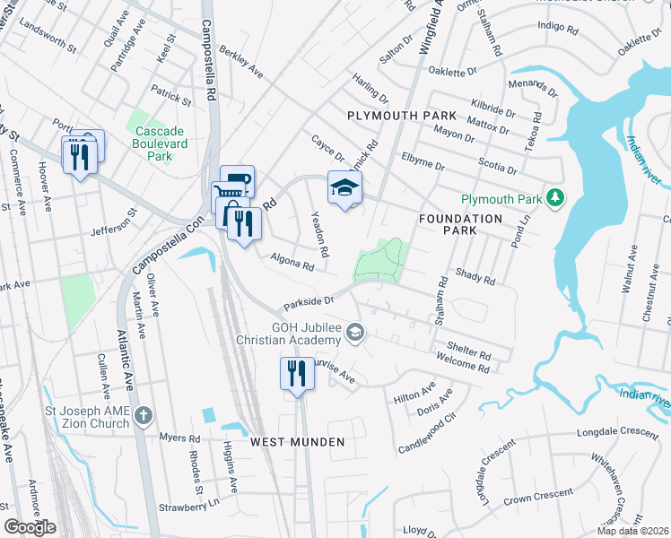 map of restaurants, bars, coffee shops, grocery stores, and more near 1404 Algona Road in Chesapeake