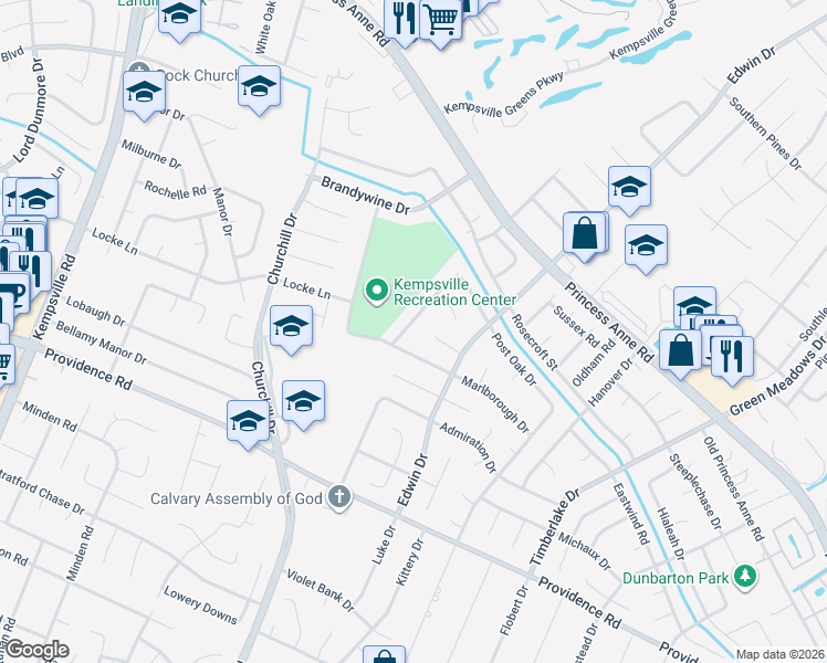 map of restaurants, bars, coffee shops, grocery stores, and more near 4776 Marlborough Drive in Virginia Beach