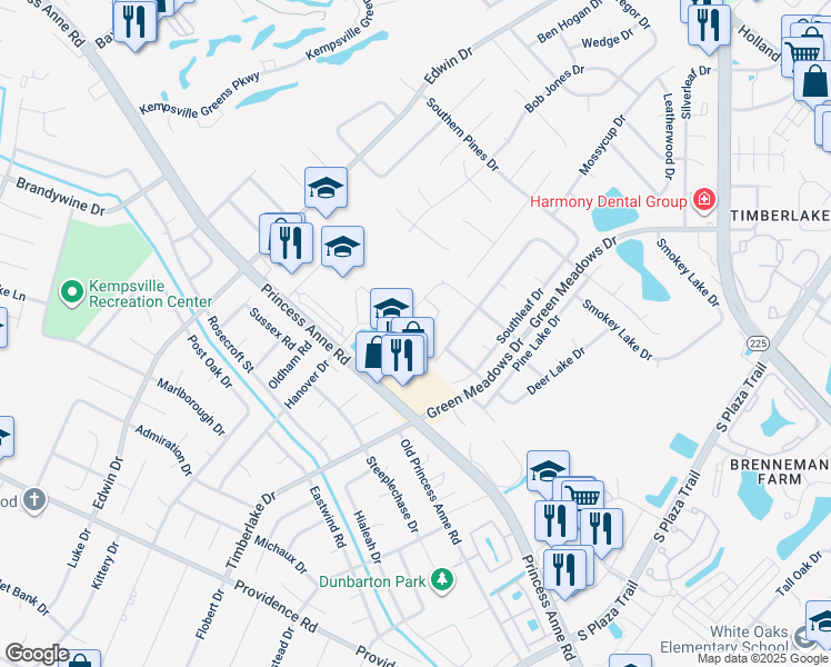 map of restaurants, bars, coffee shops, grocery stores, and more near 4601 Lodgepole Drive in Virginia Beach