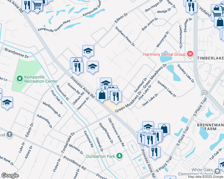 map of restaurants, bars, coffee shops, grocery stores, and more near 4601 Lodgepole Drive in Virginia Beach