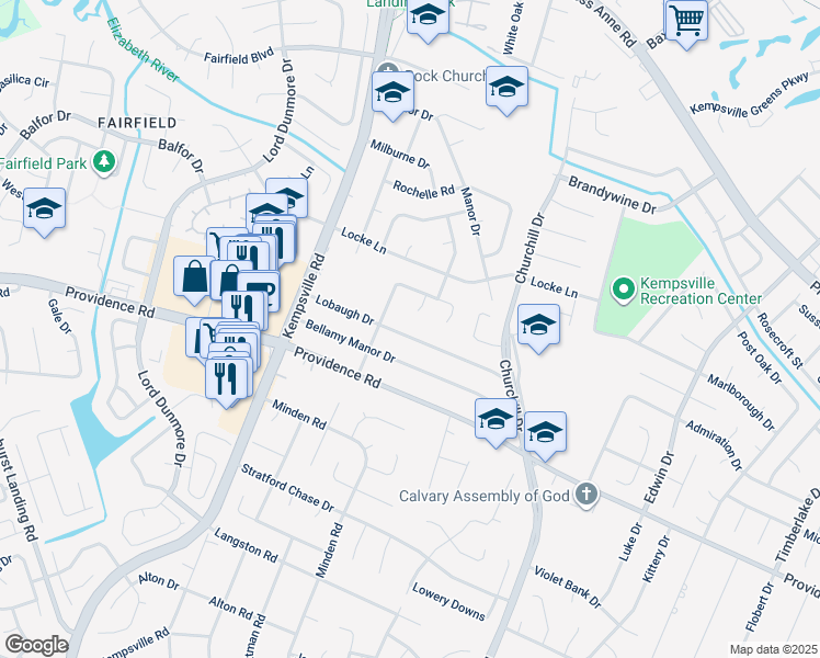 map of restaurants, bars, coffee shops, grocery stores, and more near 5116 Lobaugh Drive in Virginia Beach