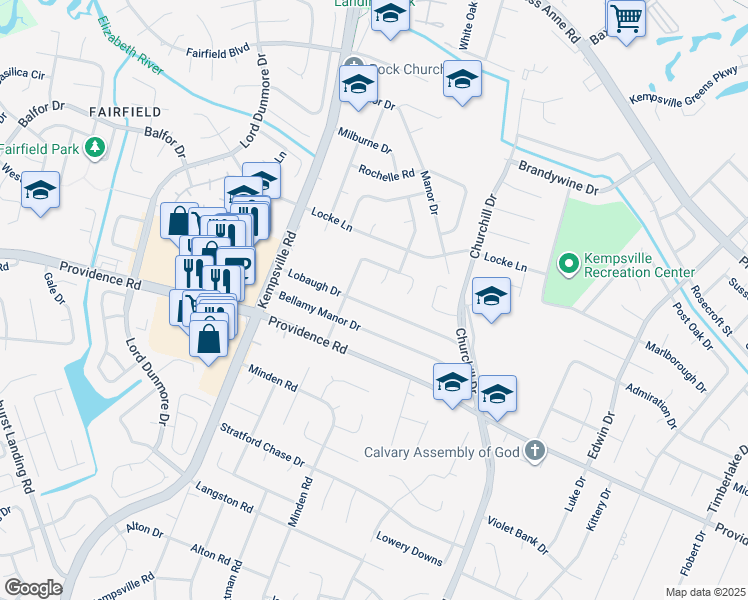 map of restaurants, bars, coffee shops, grocery stores, and more near 5116 Lobaugh Drive in Virginia Beach