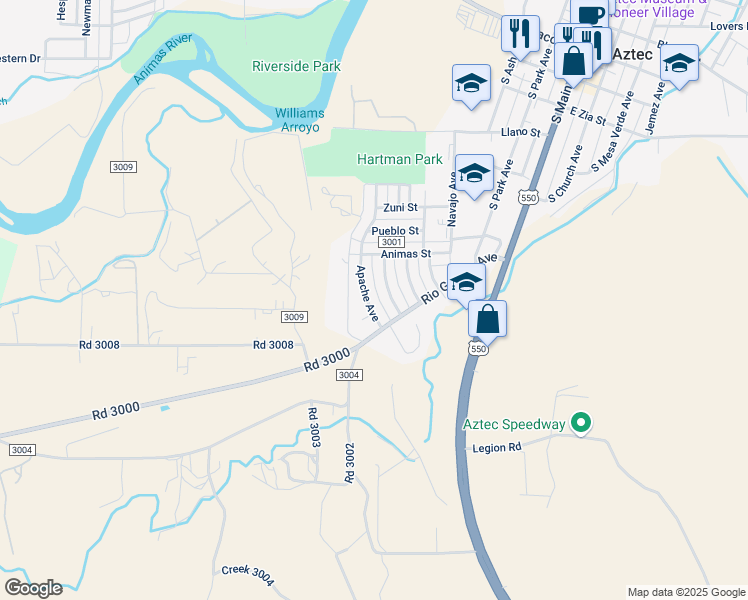 map of restaurants, bars, coffee shops, grocery stores, and more near 807 Apache Avenue in Aztec