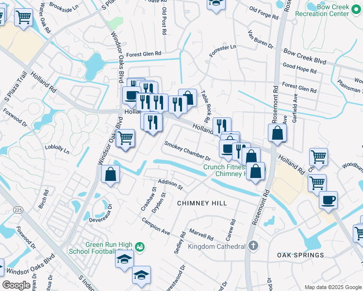 map of restaurants, bars, coffee shops, grocery stores, and more near 3620 Chase Court in Virginia Beach
