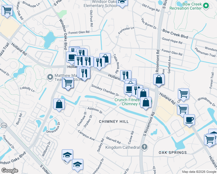 map of restaurants, bars, coffee shops, grocery stores, and more near 3620 Chase Court in Virginia Beach