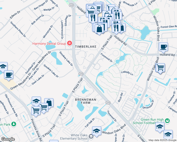 map of restaurants, bars, coffee shops, grocery stores, and more near 4345 Gadwall Place in Virginia Beach