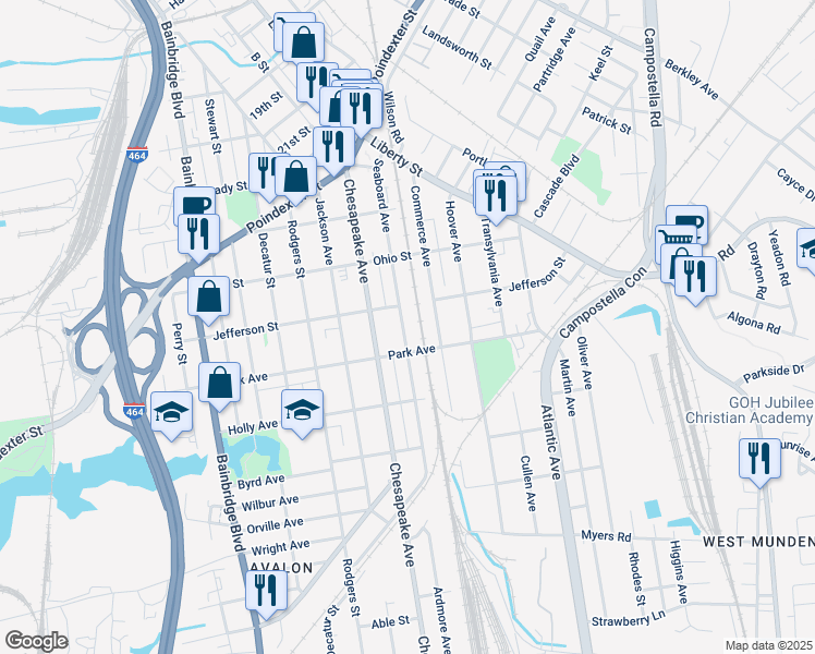 map of restaurants, bars, coffee shops, grocery stores, and more near 1321 Seaboard Avenue in Chesapeake