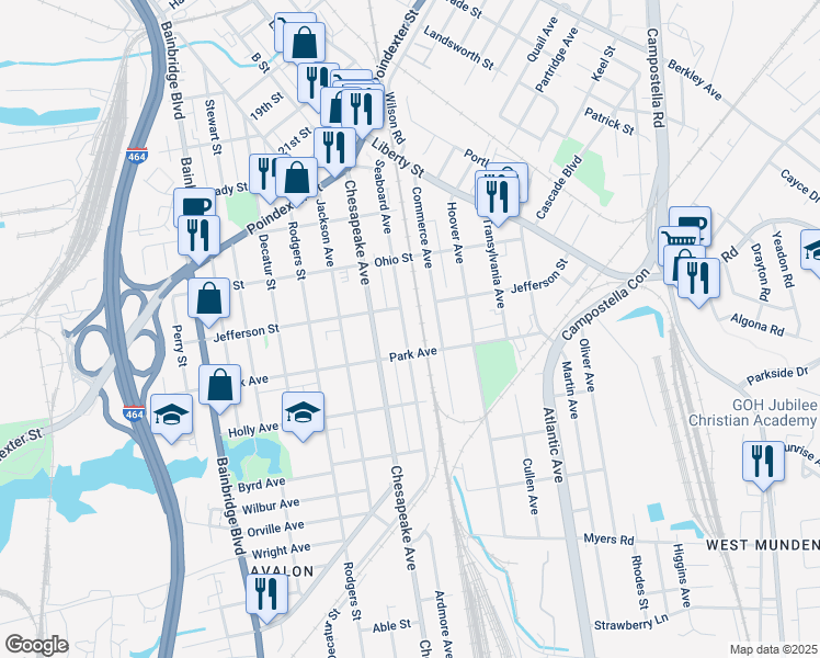map of restaurants, bars, coffee shops, grocery stores, and more near 1321 Seaboard Avenue in Chesapeake