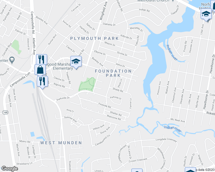 map of restaurants, bars, coffee shops, grocery stores, and more near 2017 Stalham Road in Chesapeake