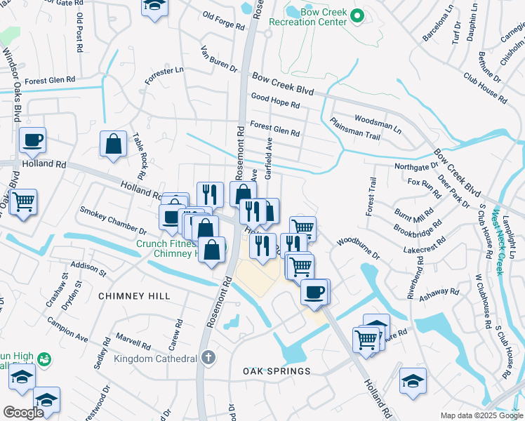 map of restaurants, bars, coffee shops, grocery stores, and more near 733 Garfield Avenue in Virginia Beach