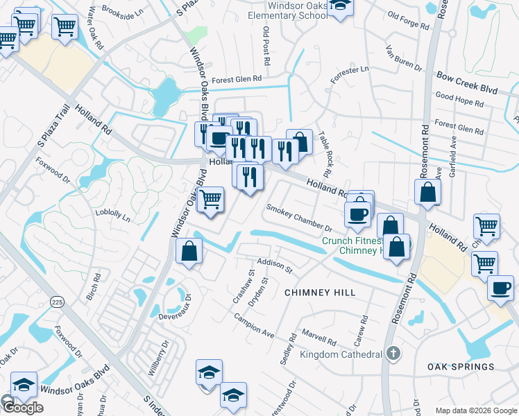 map of restaurants, bars, coffee shops, grocery stores, and more near 3746 Chimney Creek Drive in Virginia Beach