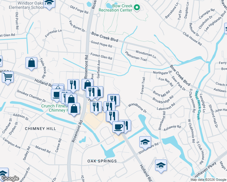 map of restaurants, bars, coffee shops, grocery stores, and more near 3416 Waltham Circle in Virginia Beach