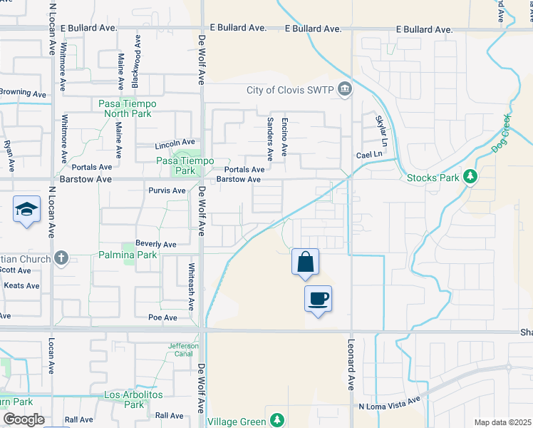 map of restaurants, bars, coffee shops, grocery stores, and more near 3571 Generosity Way in Clovis