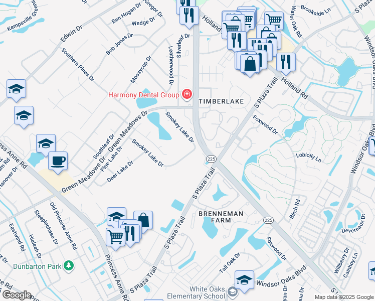 map of restaurants, bars, coffee shops, grocery stores, and more near 4196 Smokey Lake Dr in Virginia Beach